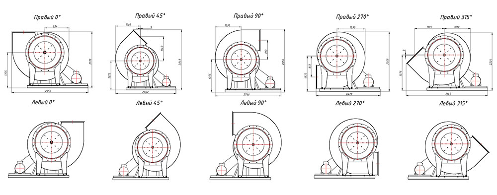 Габаритные и присоединительные размеры радиального вентилятора ВЦ 14-46 №12.5